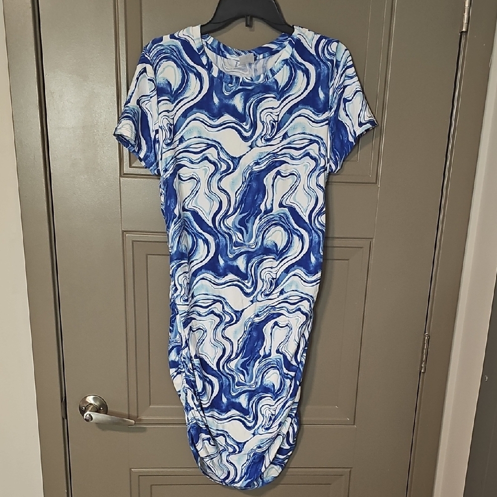 No Boundaries Blue and White Sheath Midi Dress